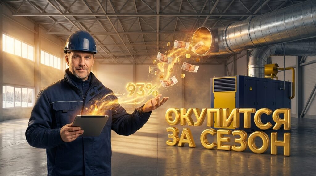 Современная система воздушного отопления в большом складском помещении площадью 1000 м². Иллюстрация преимуществ перед традиционными радиаторами.