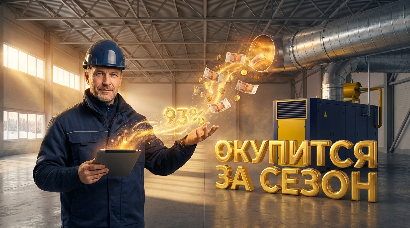 Современная система воздушного отопления в большом складском помещении площадью 1000 м². Иллюстрация преимуществ перед традиционными радиаторами.