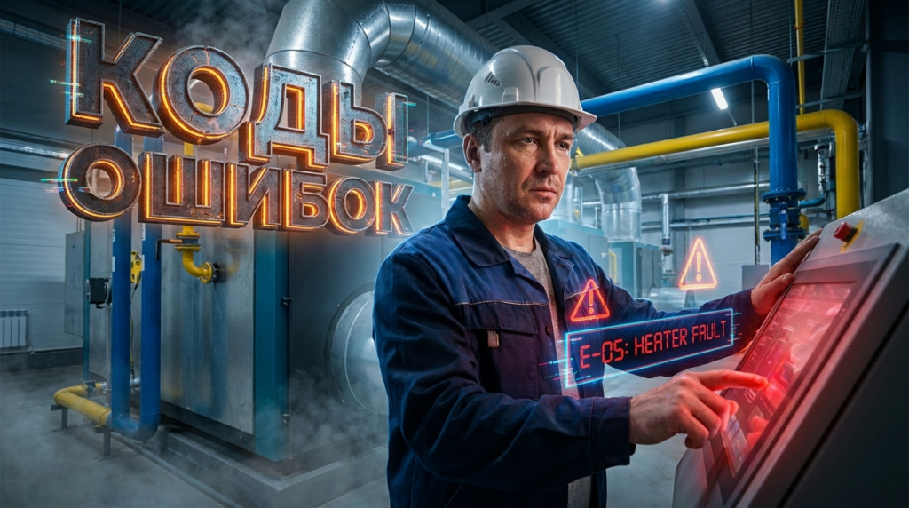 Изображение дисплея или панели воздухонагревателя с отображением кода ошибки, что помогает в быстрой диагностике неисправности.